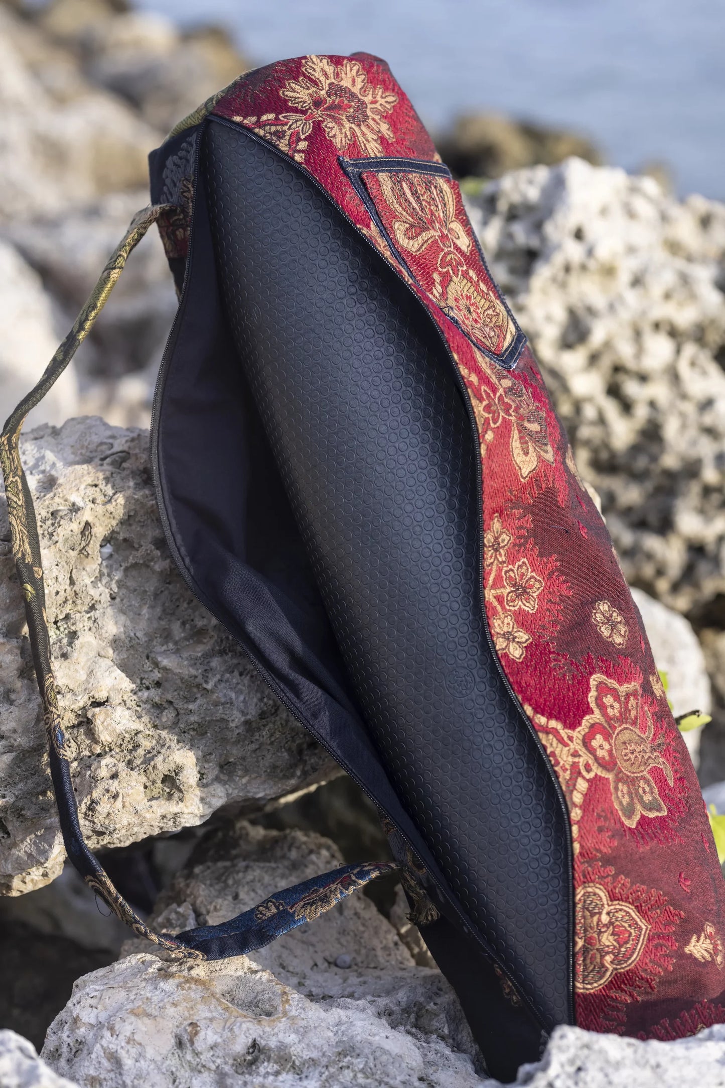 Red Damasco Upcycled Yoga Mat Bag