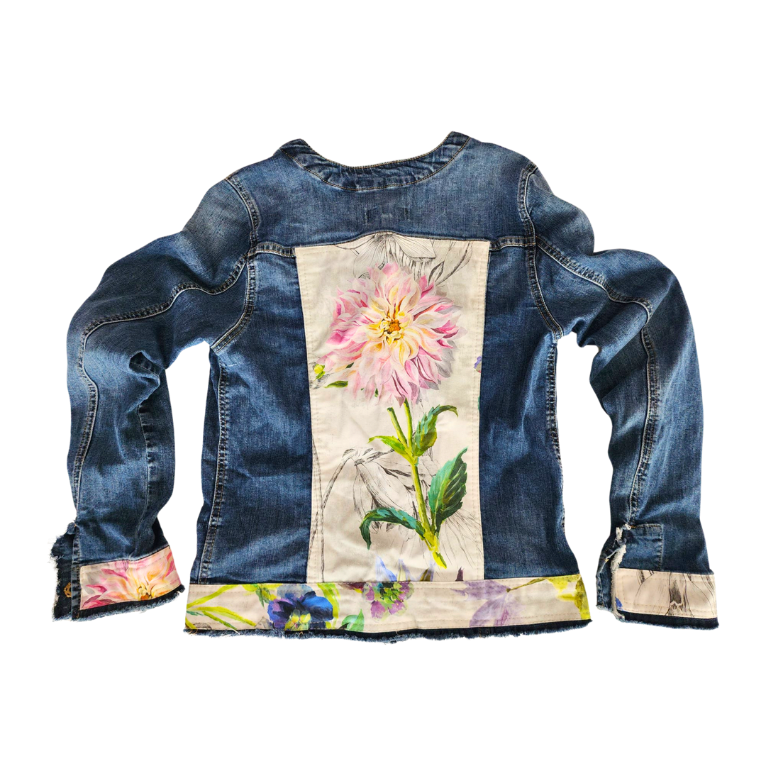 Upcycled Denim Jacket with Flower Print