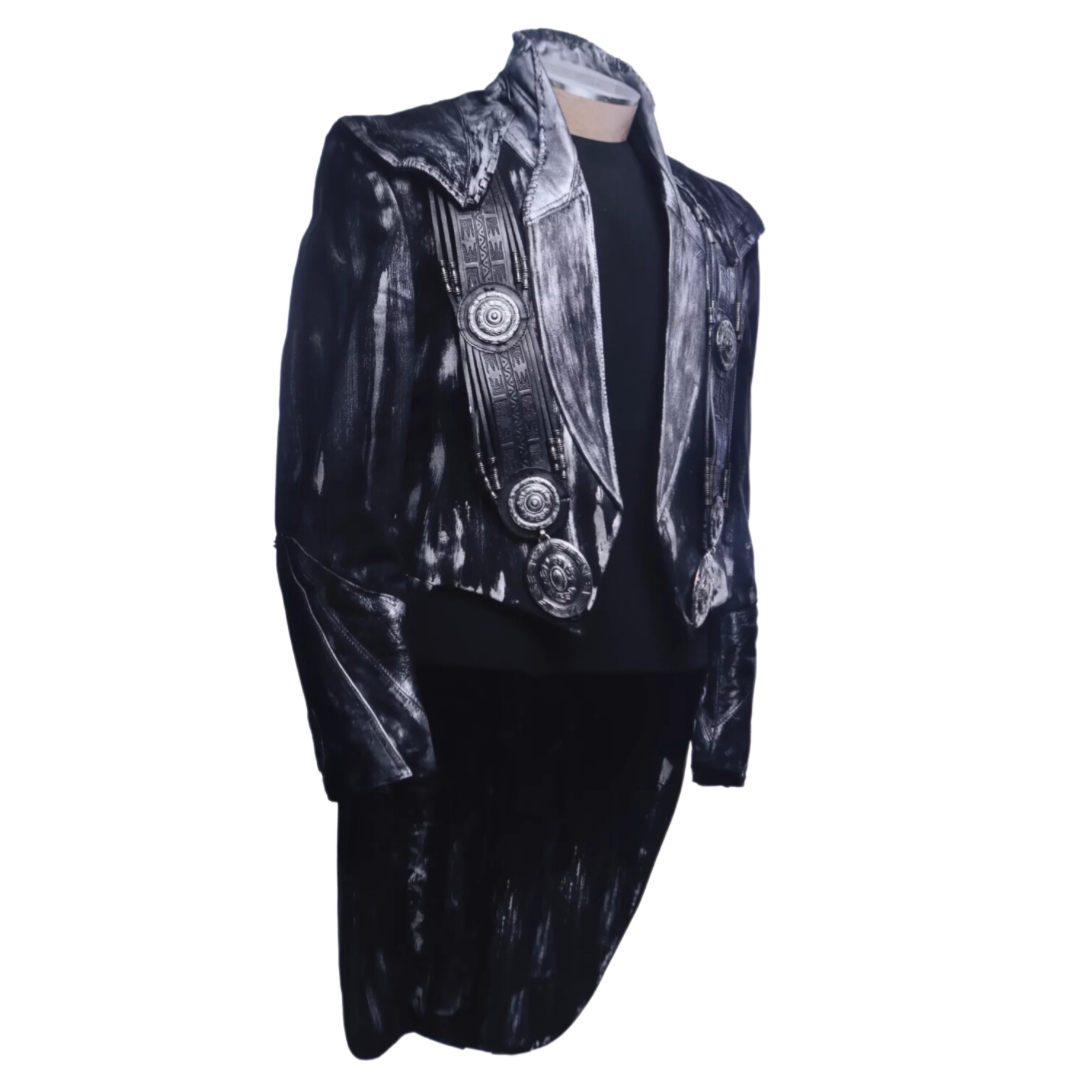 19th Century Inspired Tailcoat Jacket with Leather Shoulders - Handpainted