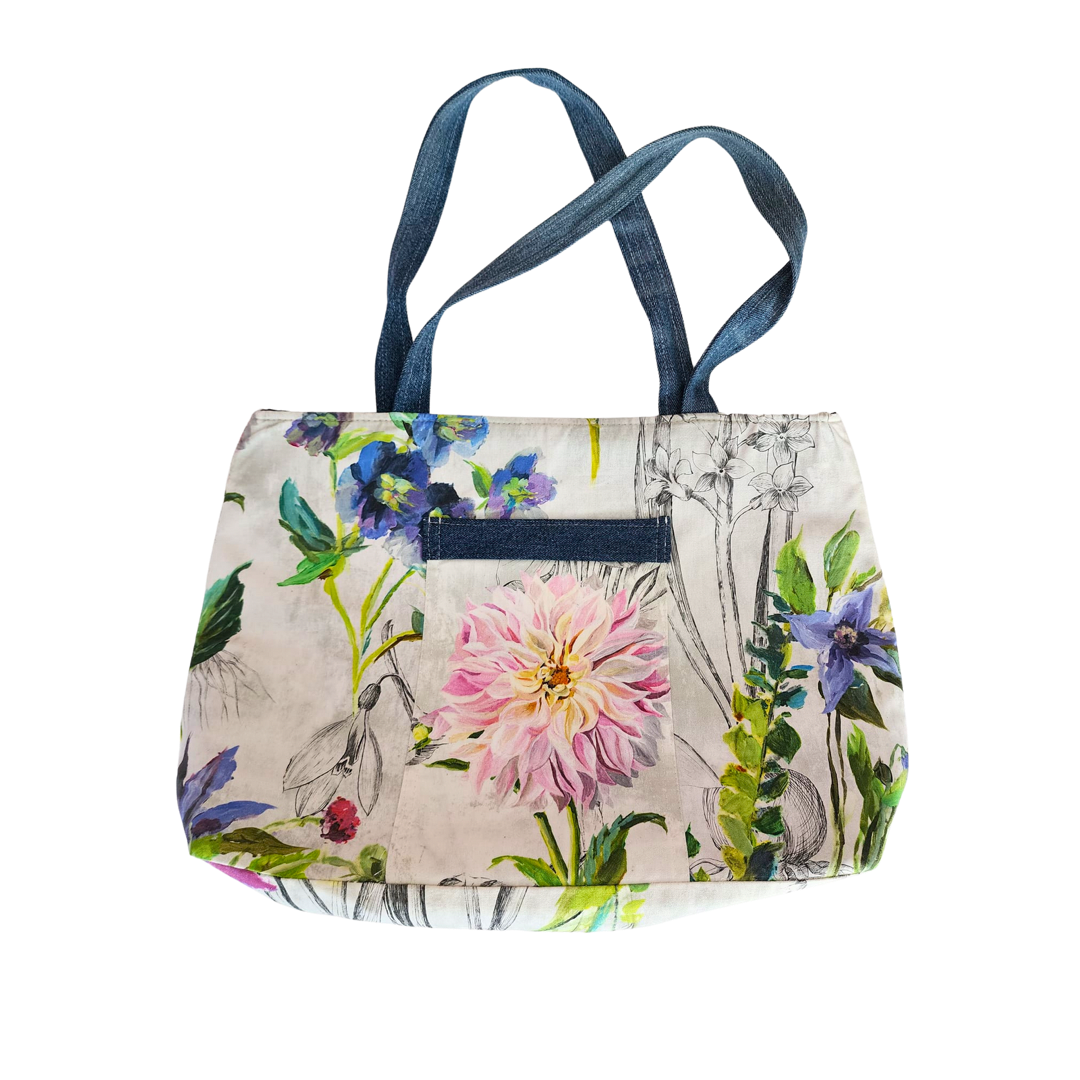 Flower Bag Made of Upcycled Denim and Flower Print