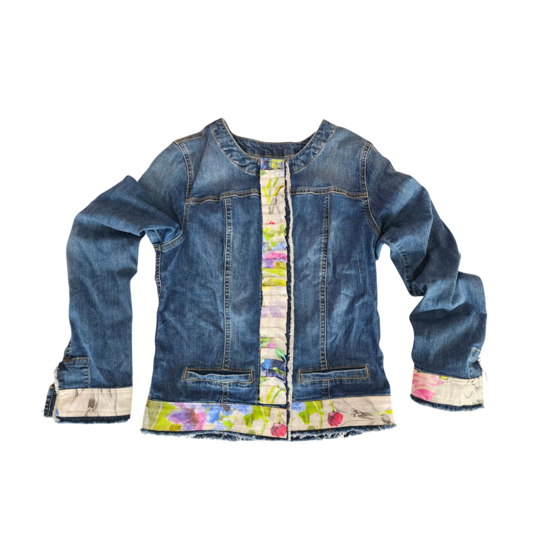 Upcycled Denim Jacket with Flower Print