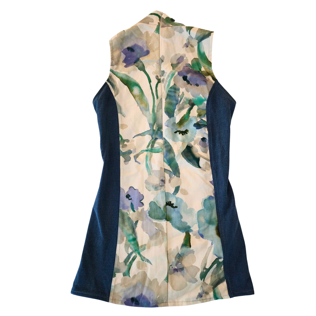 Watercolor Style Upcycled Denim Dress