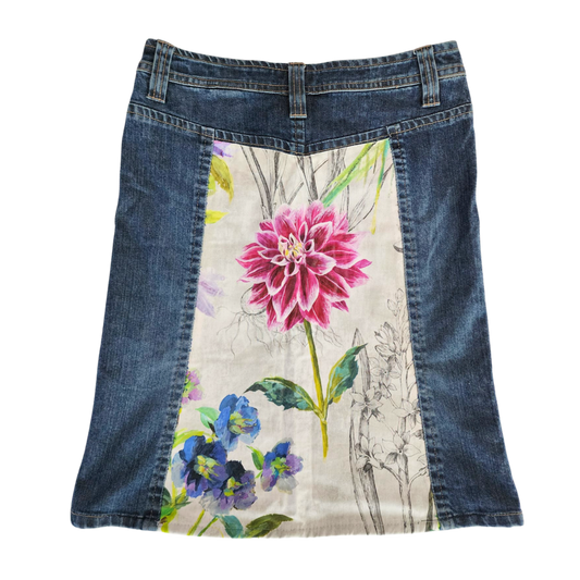 Upcycled Denim Skirt with Flower Print