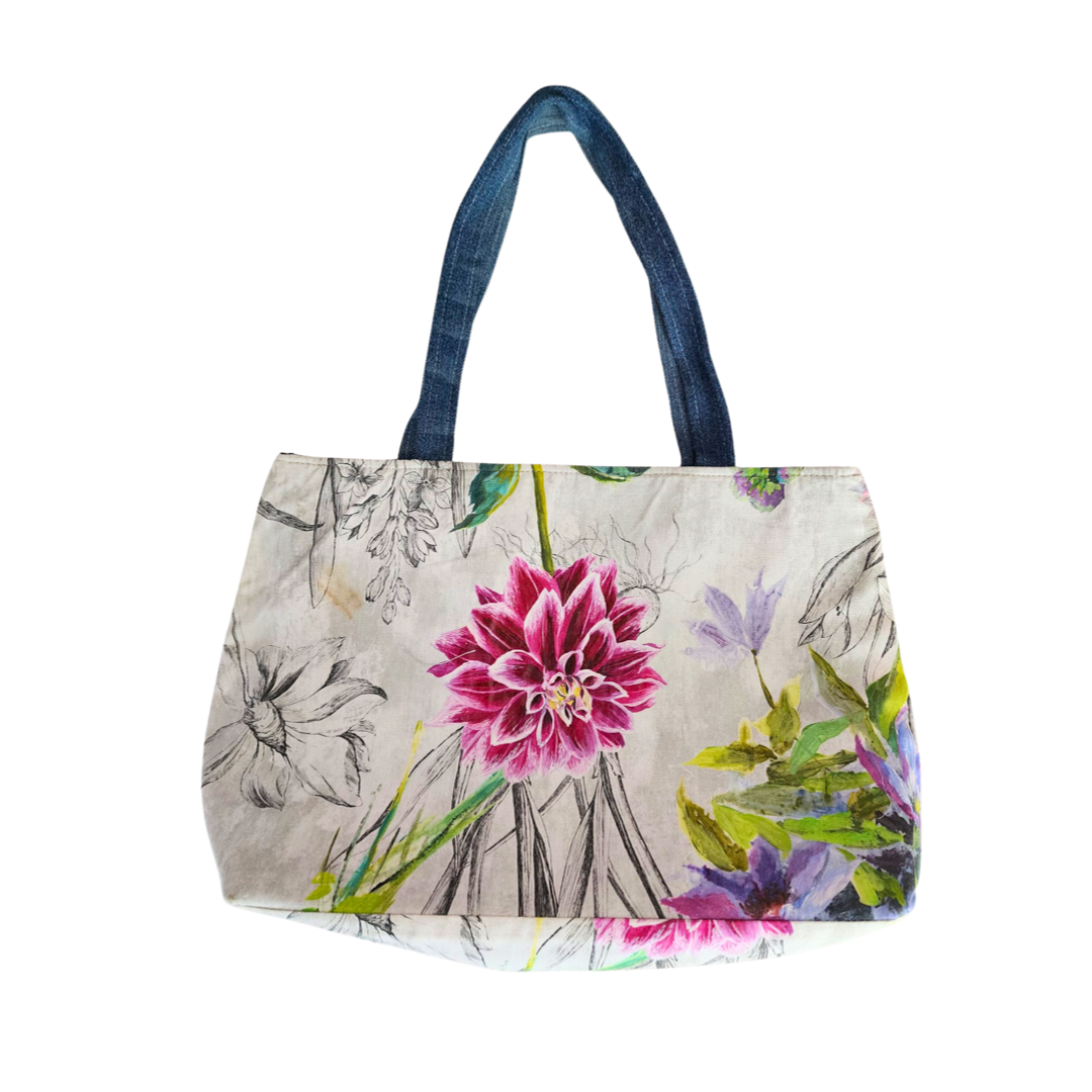 Flower Bag Made of Upcycled Denim and Flower Print