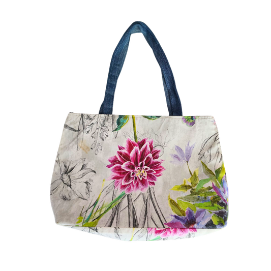 Flower Bag Made of Upcycled Denim and Flower Print