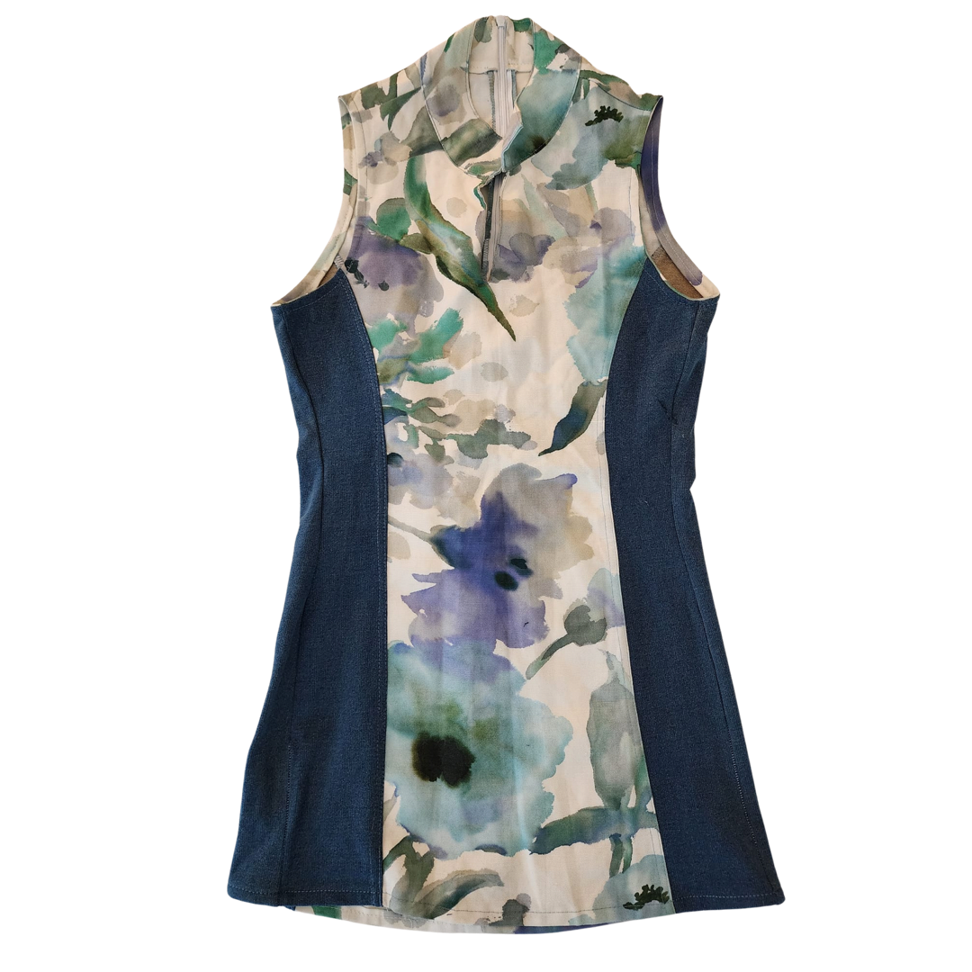 Watercolor Style Upcycled Denim Dress