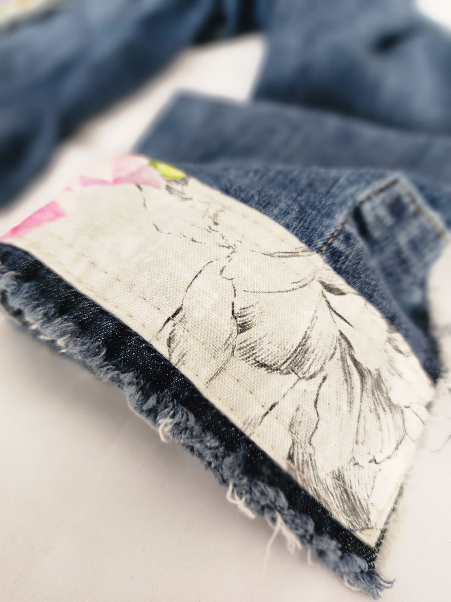 Upcycled Denim Jacket with Flower Print