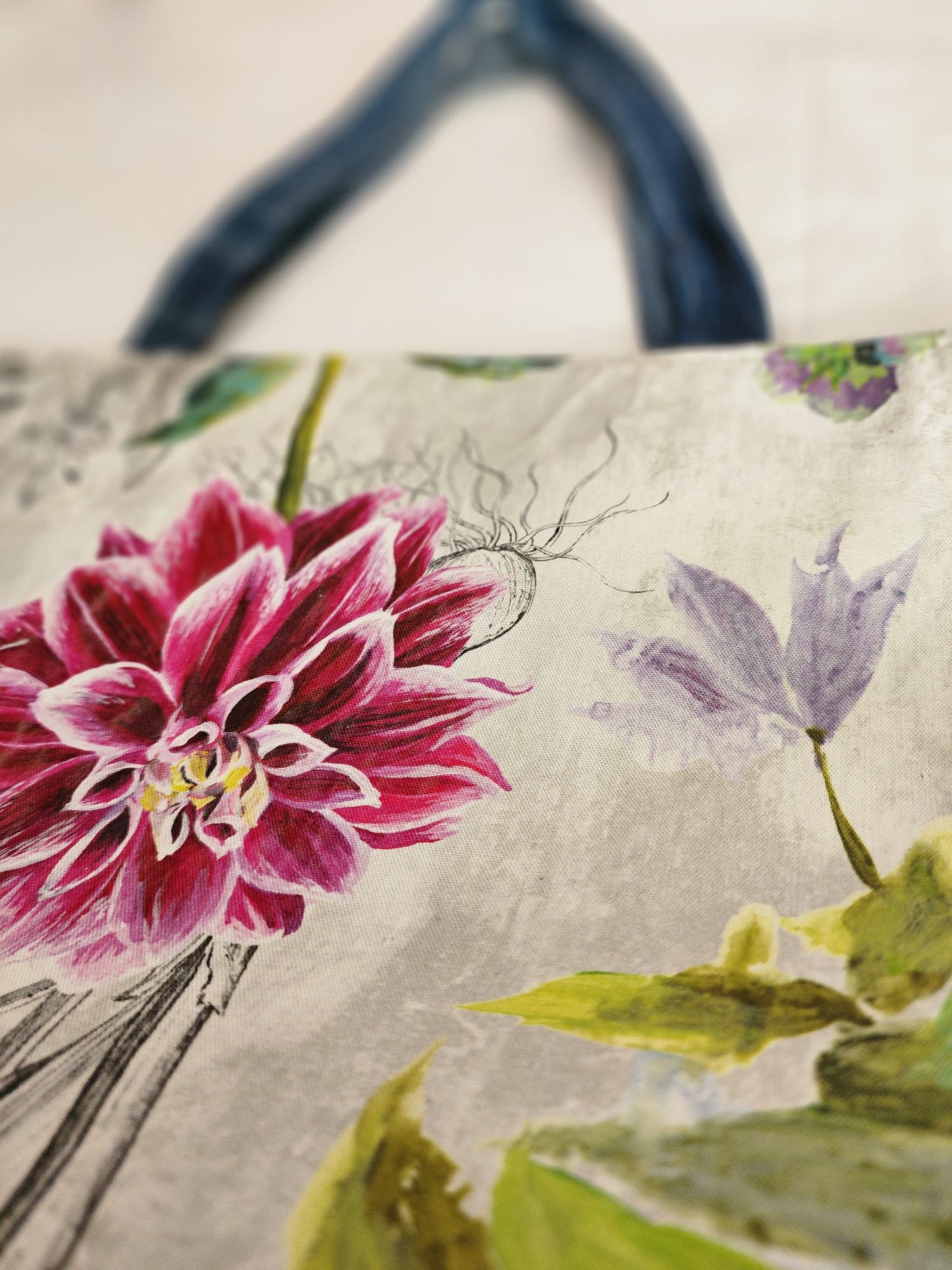 Flower Bag Made of Upcycled Denim and Flower Print