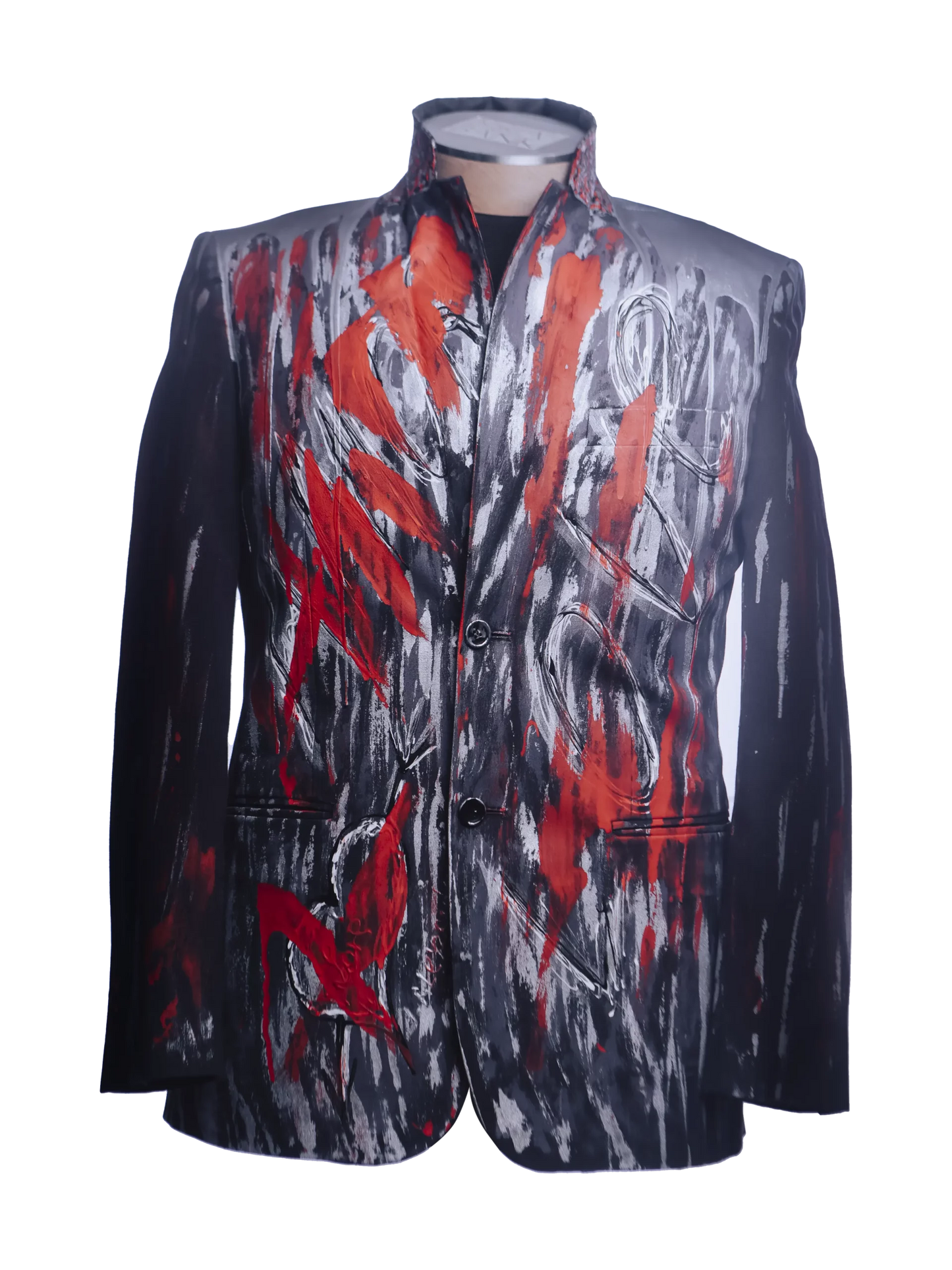 Graffiti-Inspired Hand-Painted Cotton Jacket In Red And Silver