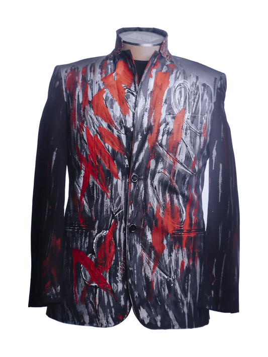 Graffiti-Inspired Hand-Painted Cotton Jacket In Red And Silver