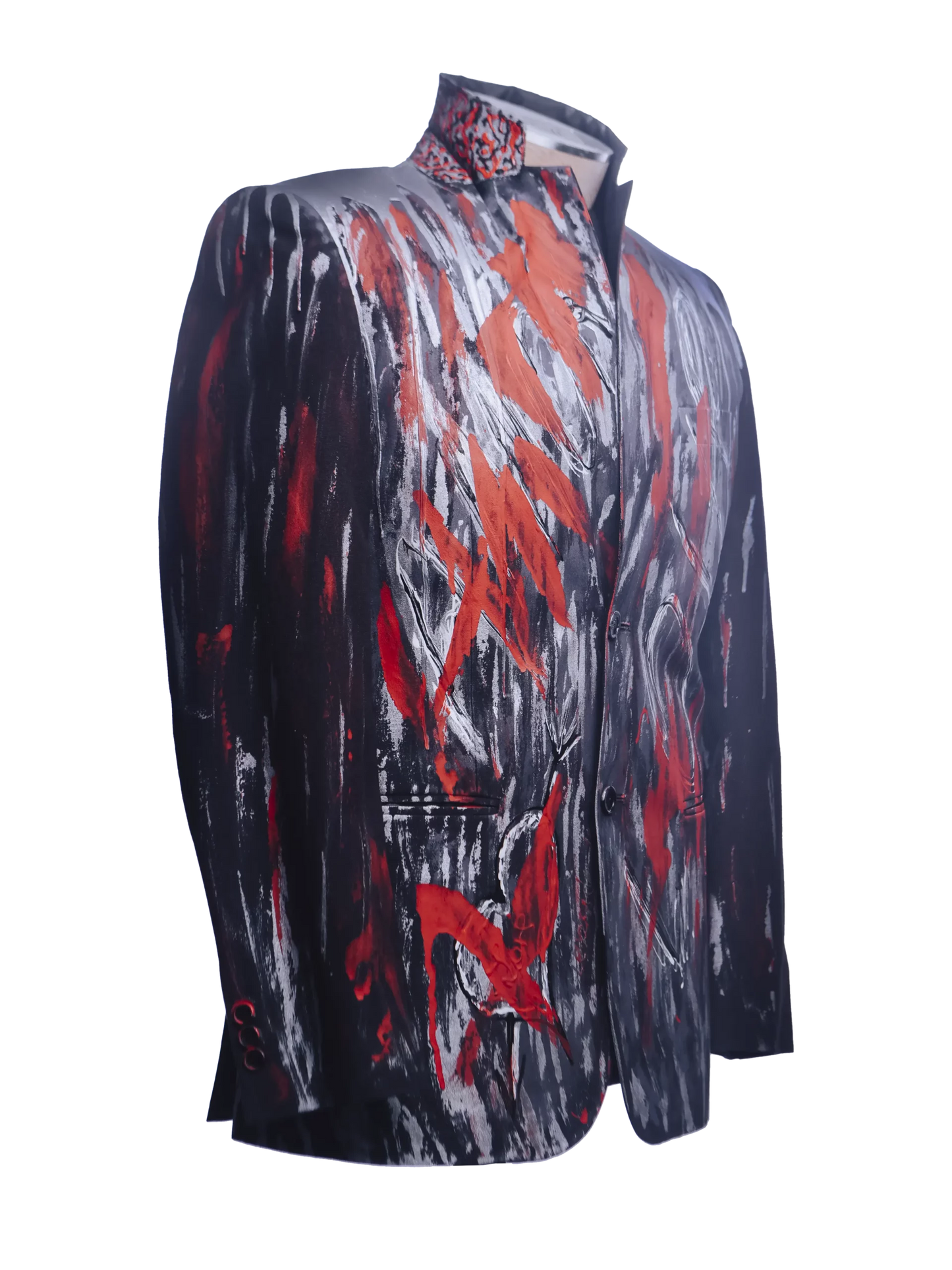 Graffiti-Inspired Hand-Painted Cotton Jacket In Red And Silver