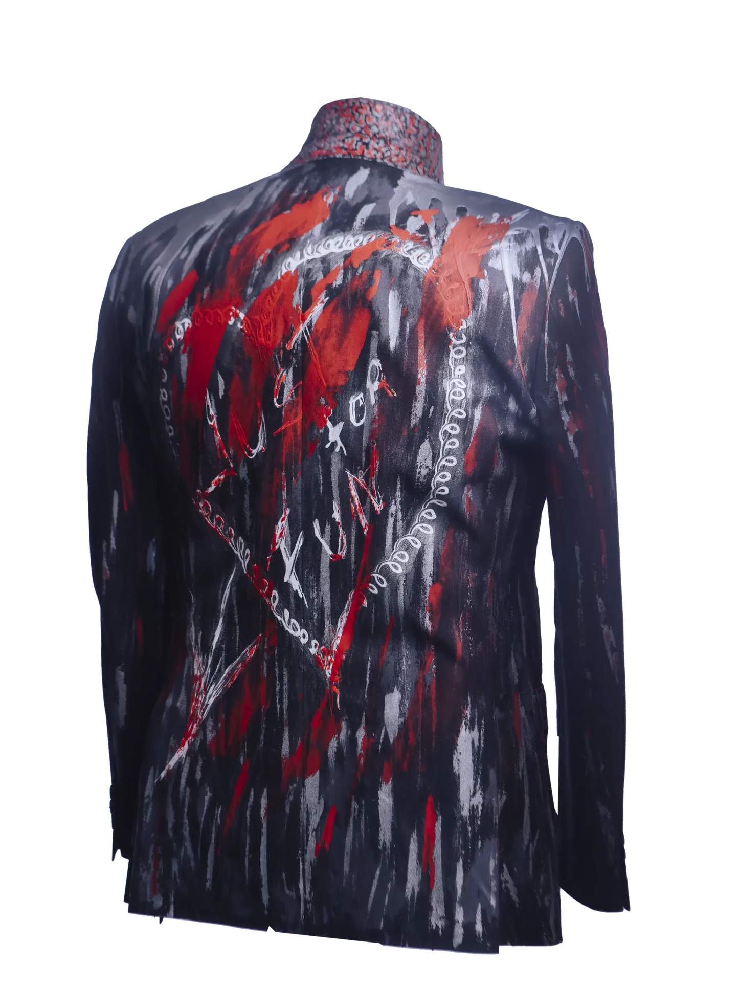 Graffiti-Inspired Hand-Painted Cotton Jacket In Red And Silver