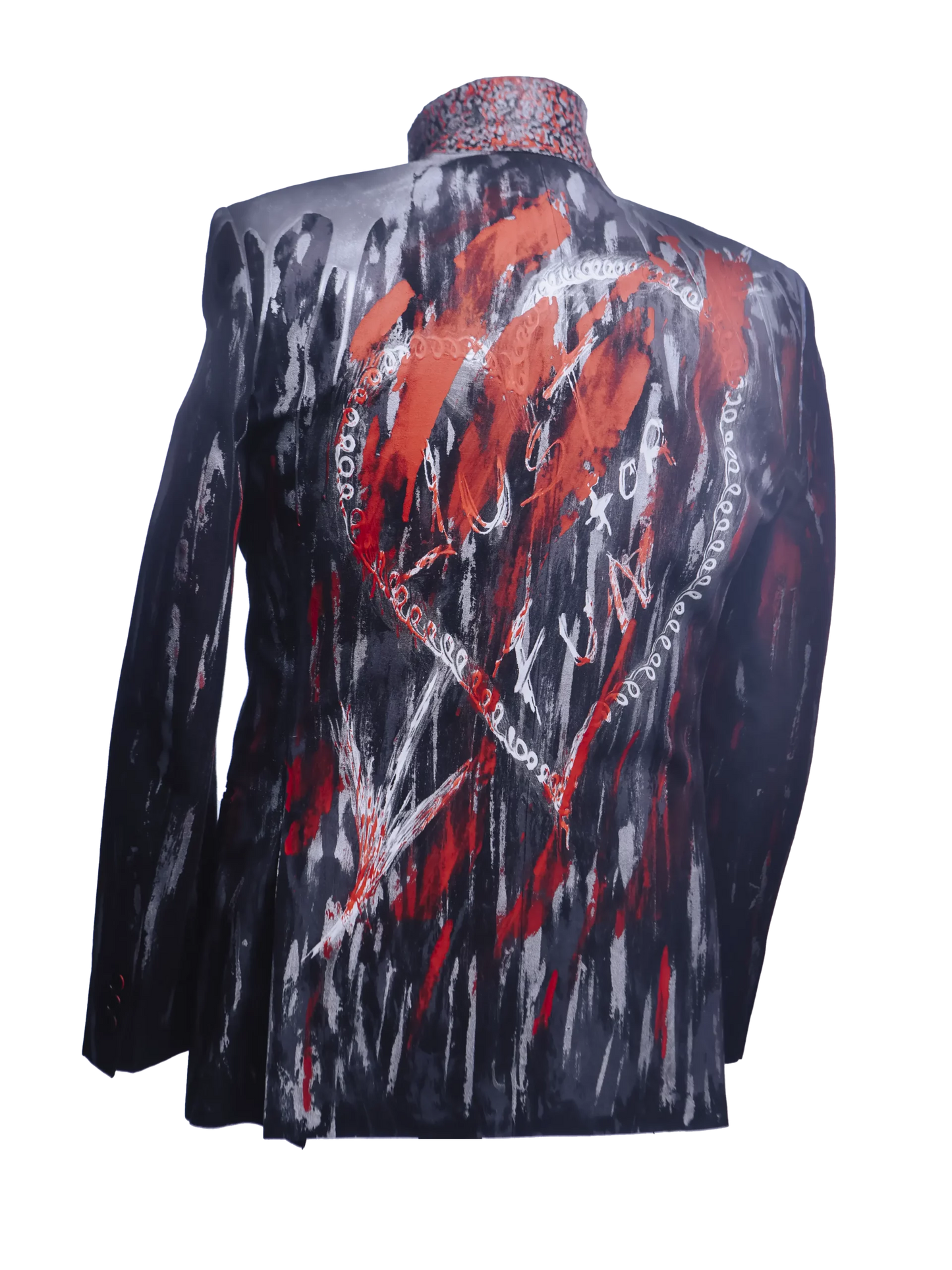 Graffiti-Inspired Hand-Painted Cotton Jacket In Red And Silver