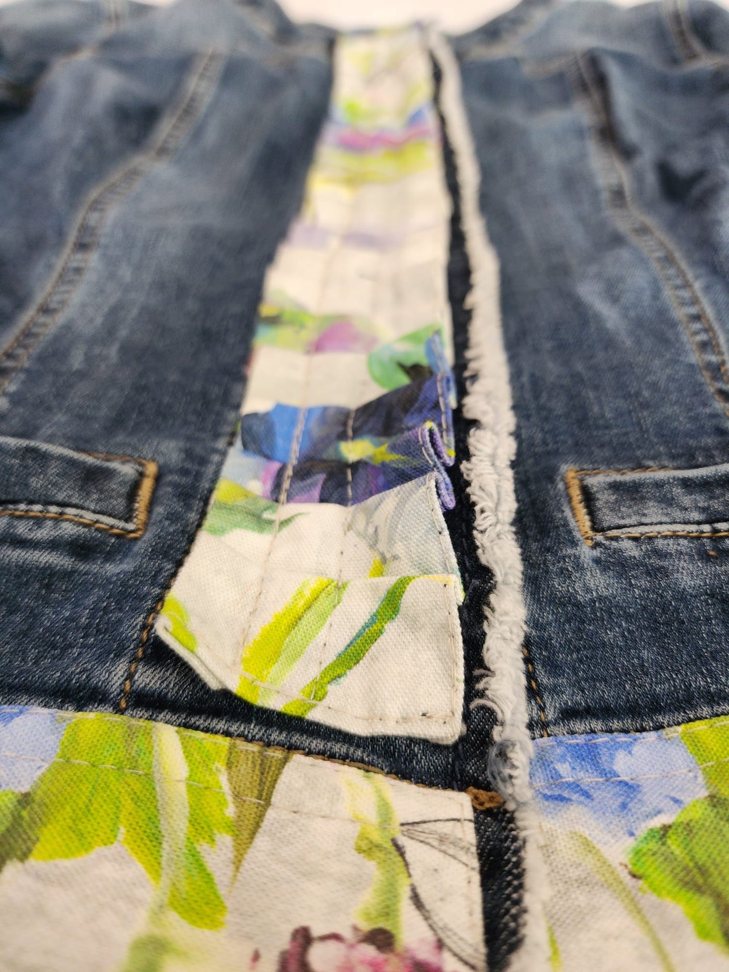 Upcycled Denim Jacket with Flower Print