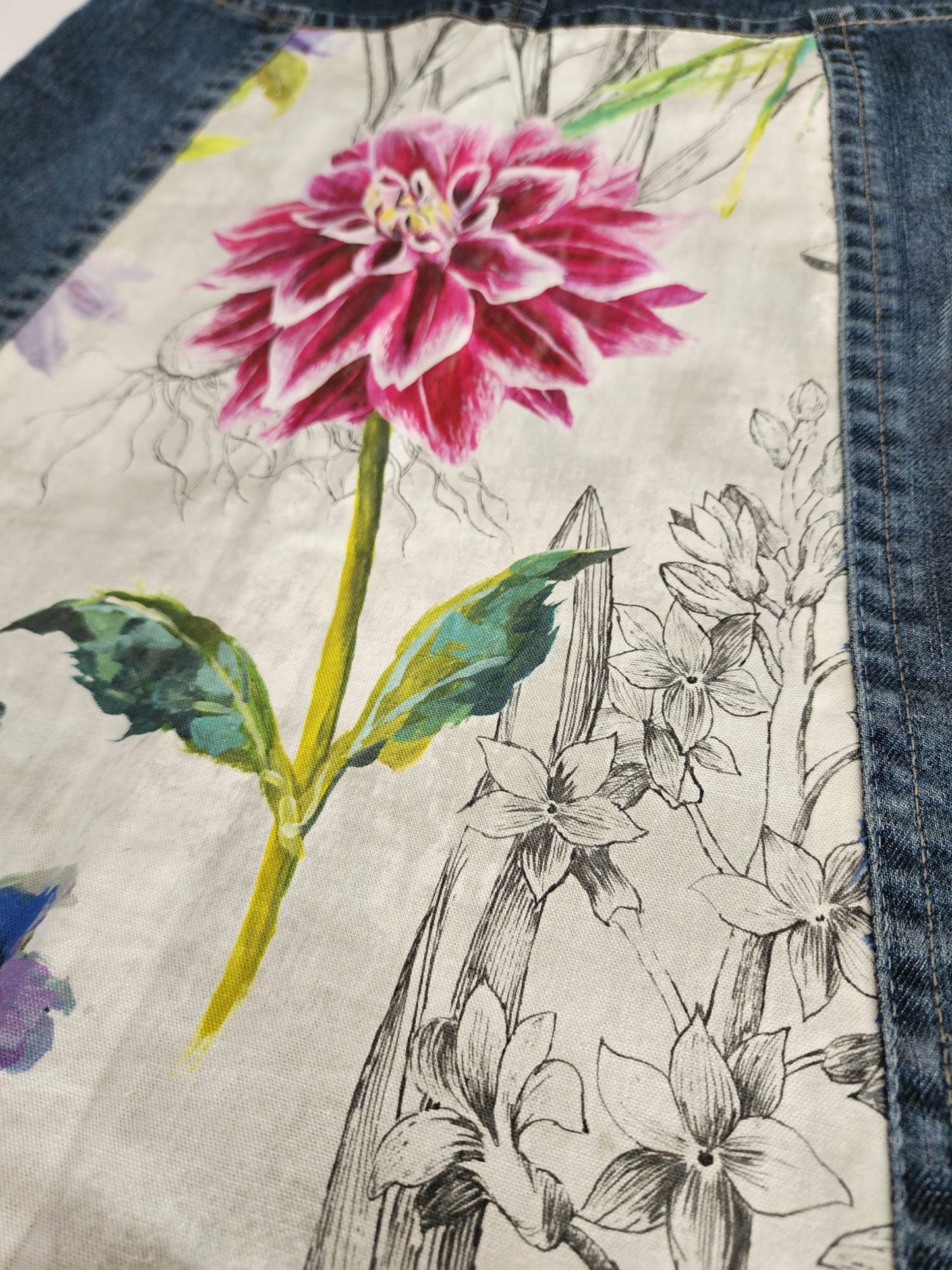 Upcycled Denim Skirt with Flower Print