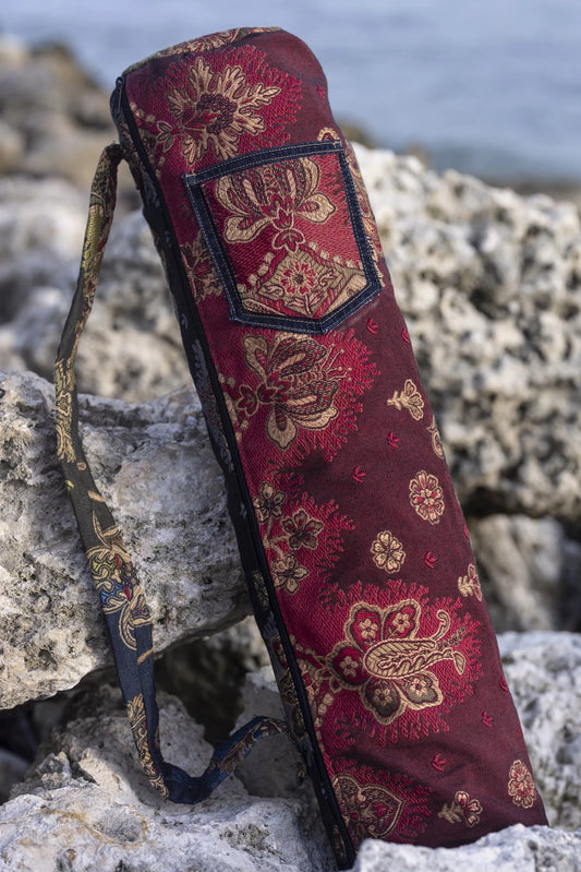 Red Damasco Upcycled Yoga Mat Bag