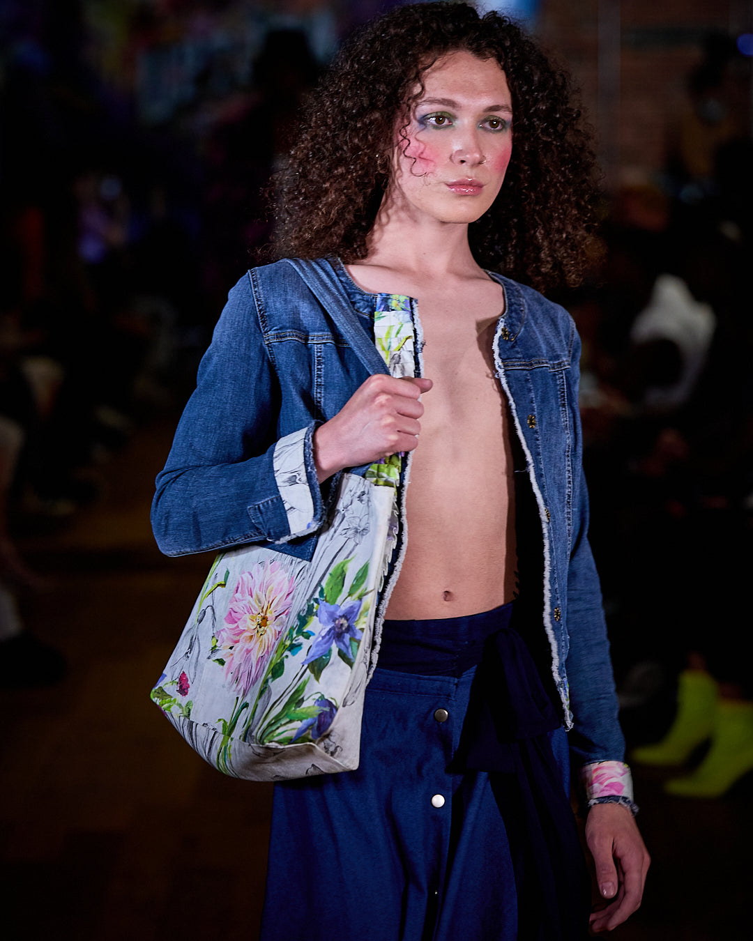 Flower Bag Made of Upcycled Denim and Flower Print